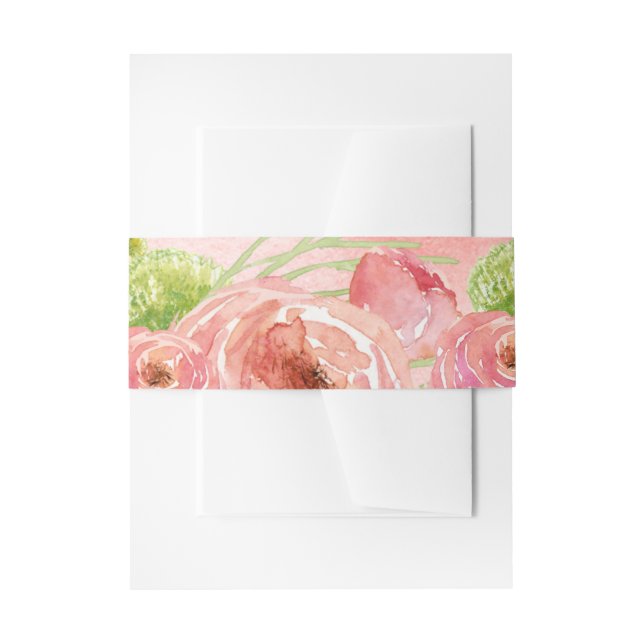 Romantic Watercolor Flowers Wedding Invitation Belly Band (Front Example)
