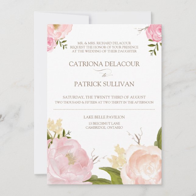 Romantic Watercolor Flowers Wedding Invitation III (Front)