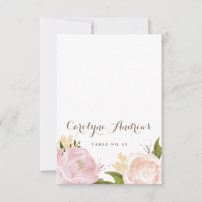 Romantic Watercolor Flowers Wedding Place Card (Front)