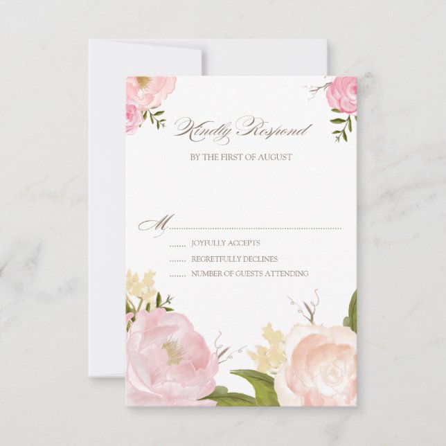 Romantic Watercolor Flowers Wedding RSVP Card (Front)