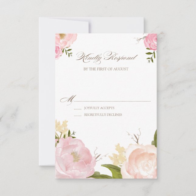 Romantic Watercolor Flowers Wedding RSVP Card III (Front)