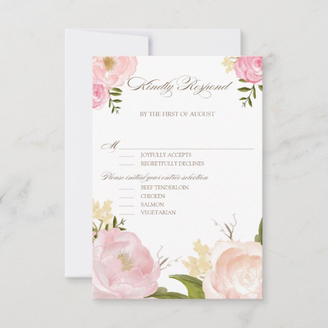 Romantic Watercolor Flowers Wedding RSVP III (Front)