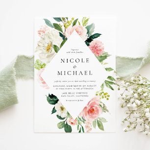 Romantic Watercolor Garden Flowers QR Code Wedding Invitation
