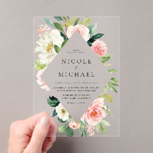 Romantic Watercolor Garden Flowers Wedding Acrylic Invitations