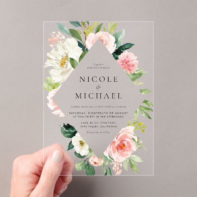 Romantic Watercolor Garden Flowers Wedding Acrylic Invitations (Insitu (Handheld))