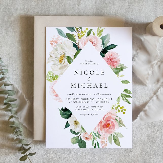 Romantic Watercolor Garden Flowers Wedding Invitation (Romantic Watercolor Garden Flowers Wedding Invitation)