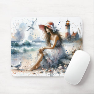 Romantic Watercolor Girl by Lighthouse Mouse Mat