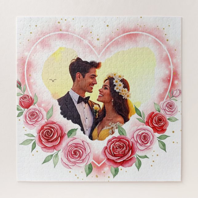  Romantic Watercolor Heart with Gold Sparkles Jigsaw Puzzle (Vertical)