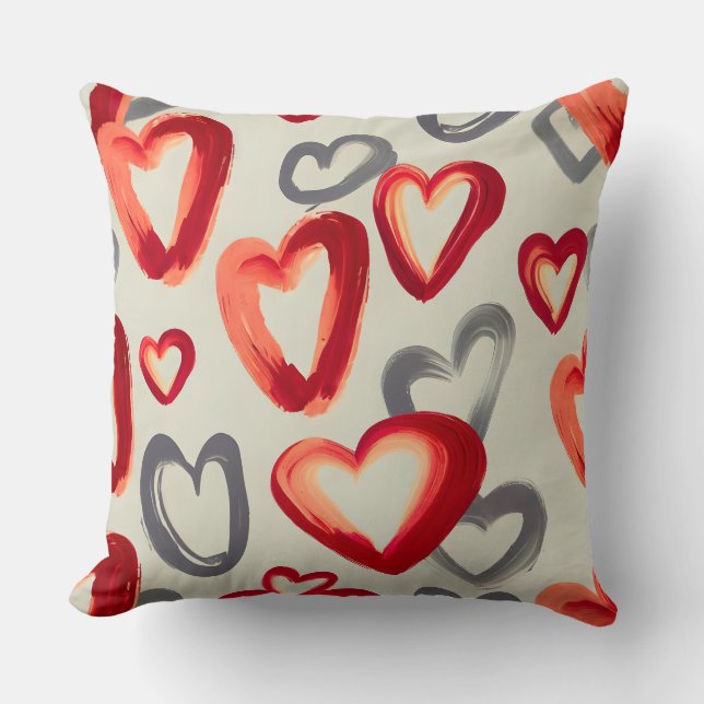 Romantic Watercolor Hearts Cushion (Front)