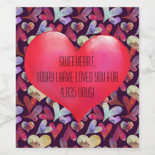 Romantic Watercolor Hearts, Today I've Loved You Wine Label