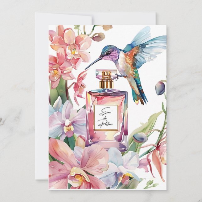 Romantic Watercolor Hummingbird & Orchid card (Front)