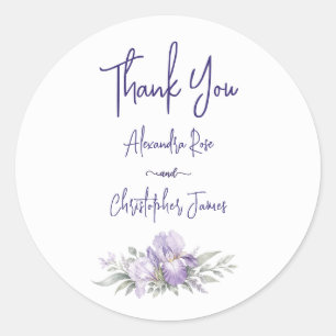 Romantic Watercolor Iris Wedding Thank You Classic Round Sticker
