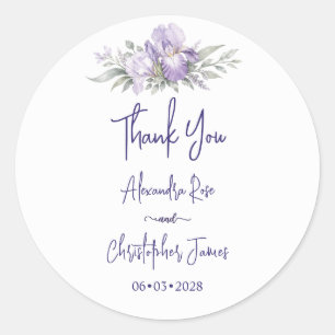 Romantic Watercolor Iris Wedding Thank You Classic Round Sticker