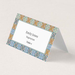 Romantic Watercolor Italian Tiles Place Card