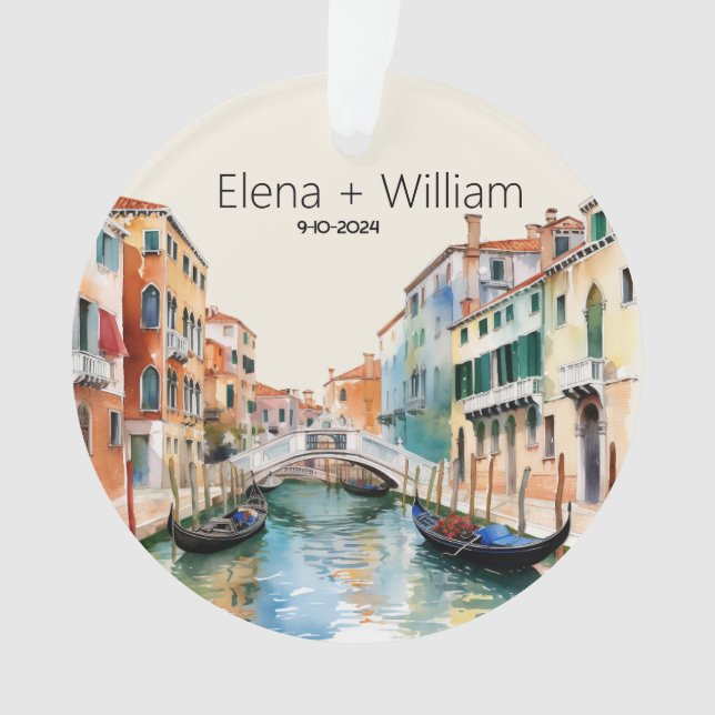 Romantic Watercolor Italy Wedding Newlywed Ornament (Front)
