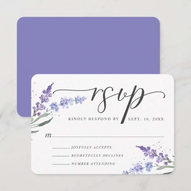 Romantic Watercolor Lavender Floral RSVP Card (Front/Back)