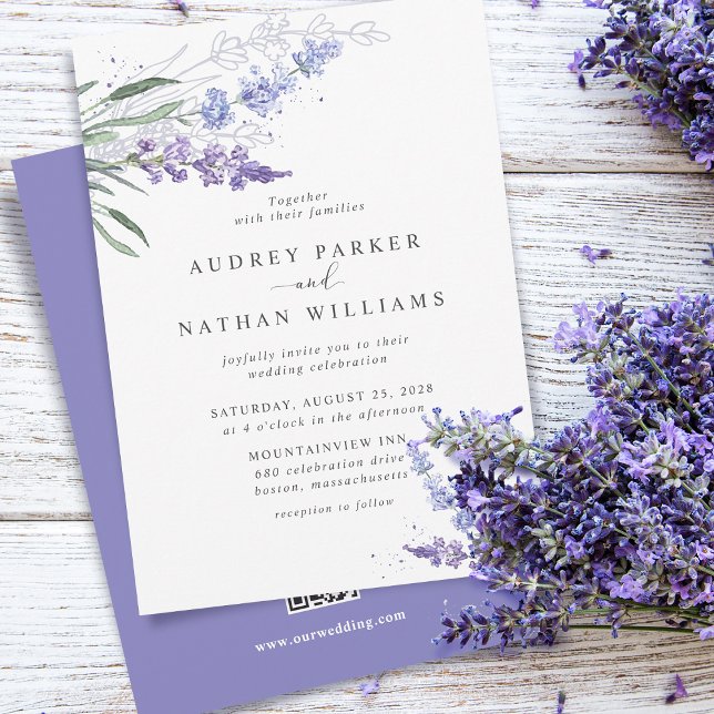 Romantic Watercolor Lavender Floral w/ QR Code Invitation (Creator Uploaded)