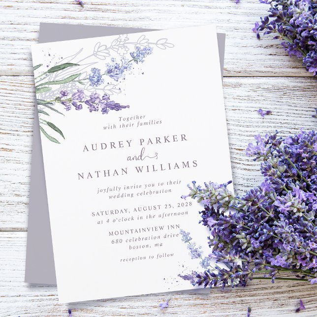 Romantic Watercolor Lavender Floral Wedding Invitation (Creator Uploaded)