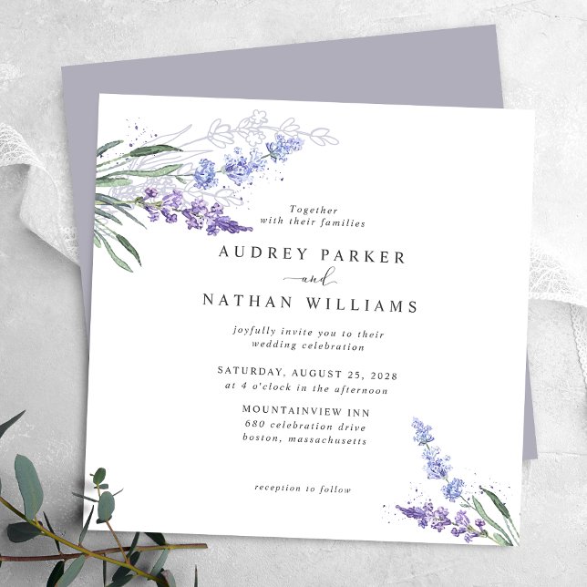 Romantic Watercolor Lavender Floral Wedding Invitation (Creator Uploaded)