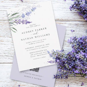 Romantic Watercolor Lavender QR Code Wedding Invitation
