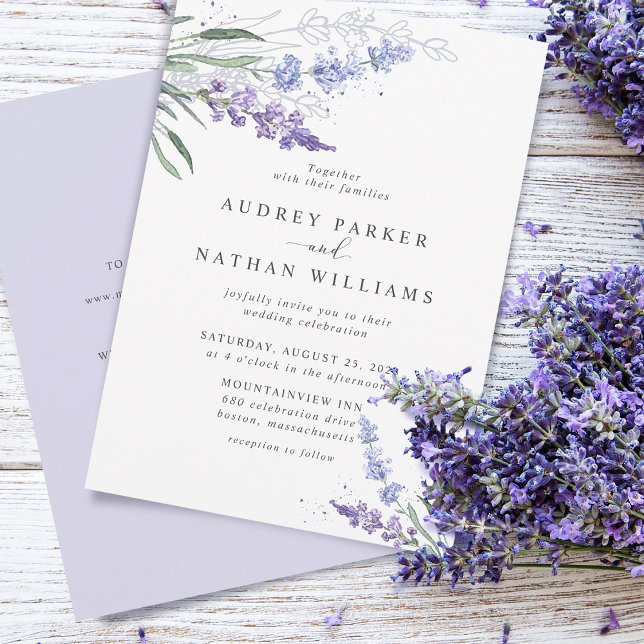 Romantic Watercolor Lavender w/Details Wedding Invitation (Creator Uploaded)