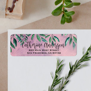 Romantic Watercolor Leafy Green Branches On Pink