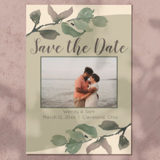 Romantic Watercolor Leaves Wedding Save the Date