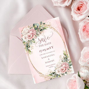 Romantic Watercolor Light Pink Eucalyptus Save The Date