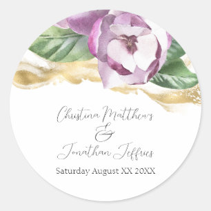 Romantic Watercolor Magnolia Classic Round Sticker