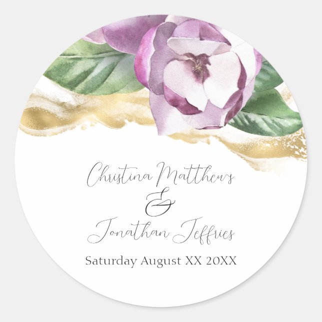 Romantic Watercolor Magnolia Classic Round Sticker (Front)