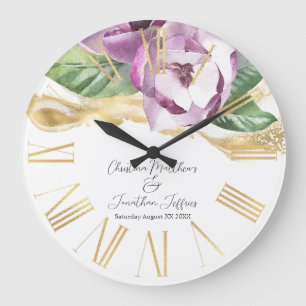 Romantic Watercolor Magnolia Large Clock