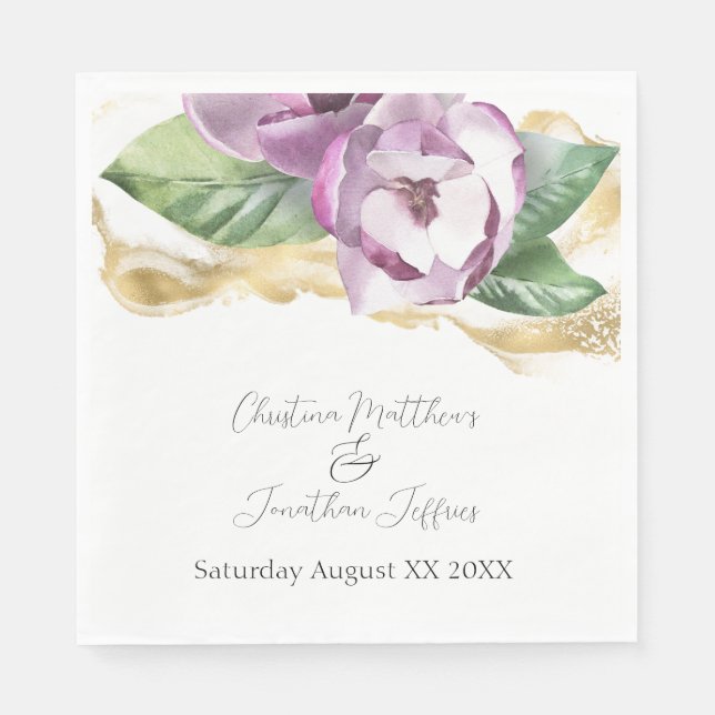 Romantic Watercolor Magnolia Napkin (Front)