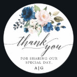 Romantic Watercolor Navy Blue Blush Rose Floral Classic Round Sticker<br><div class="desc">Elegant and modern romantic watercolor floral wedding thank you sticker features a bouquet of Navy blue, blush pink, peach watercolor roses with matching foliage. Perfect for a fall / midsummer wedding. Please find more matching designs and variations from my "blissweddingpaperie" store. And feel free to contact me for further customisation...</div>