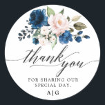 Romantic Watercolor Navy Blue Blush Rose Floral Classic Round Sticker<br><div class="desc">Elegant and modern romantic watercolor floral wedding thank you sticker features a bouquet of Navy blue, blush pink, peach watercolor roses with matching foliage. Perfect for a fall / midsummer wedding. Please find more matching designs and variations from my "blissweddingpaperie" store. And feel free to contact me for further customisation...</div>