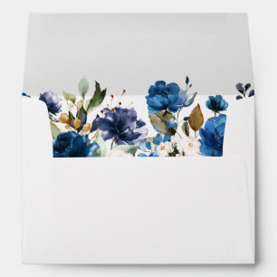 Romantic Watercolor Navy blue Blush Rose Floral Envelope