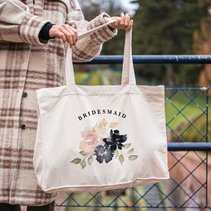 Romantic Watercolor Navy Florals Bridesmaid Tote Bag
