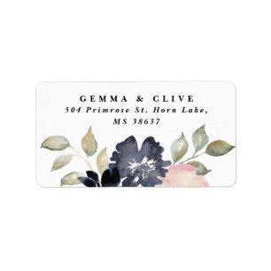 Romantic Watercolor Navy Florals Wedding Address Label