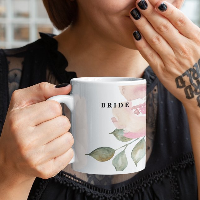 Romantic Watercolor Navy Florals Wedding Bride Coffee Mug (Creator Uploaded)