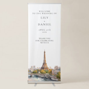 Romantic Watercolor Paris France Wedding Welcome Retractable Banner