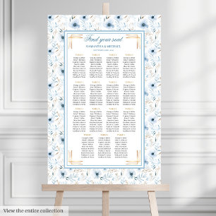 Romantic Watercolor Pastel Blue Gold Seating Chart