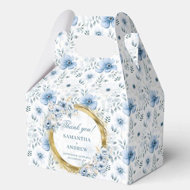 Romantic Watercolor Pastel Blue Gold Wedding Thank Favour Box (Romantic Watercolor Pastel Blue Gold Wedding Thank Favor Boxes)