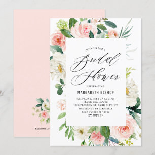 Romantic Watercolor Peach Florals Bridal Shower Invitation
