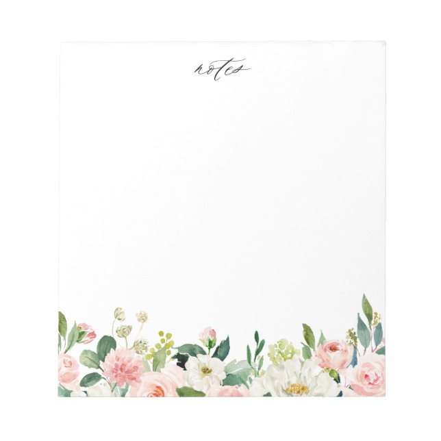 Romantic Watercolor Peach Florals Notepad (Front)