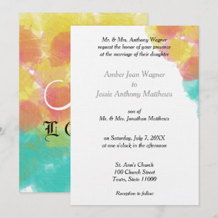 Romantic Watercolor Pink Blue Yellow Wedding Invitation