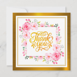 Romantic Watercolor Pink Floral Frame and Heart Card