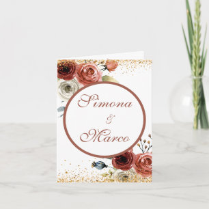 Romantic Watercolor Pink Floral, Gold Wedding Invitation