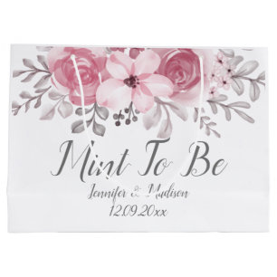 Romantic Watercolor Pink Florals Mr & Mrs Wedding Large Gift Bag