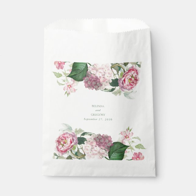 Romantic Watercolor Pink Flowers Garden Wedding Favour Bags (Front)