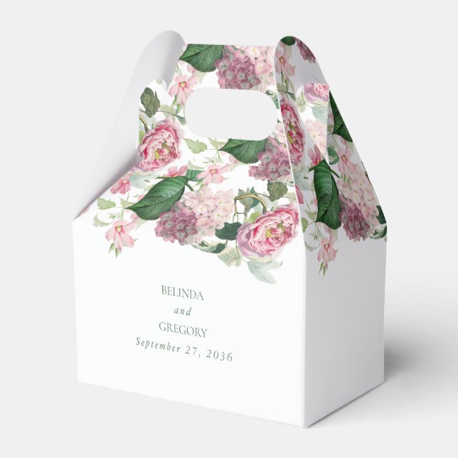 Romantic Watercolor Pink Flowers Garden Wedding Favour Box (Front Side)