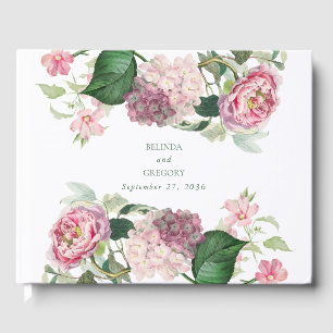 Romantic Watercolor Pink Flowers Garden Wedding Guest Book